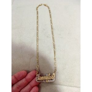 ‘Jennifer’ name plate gold and silver necklace
